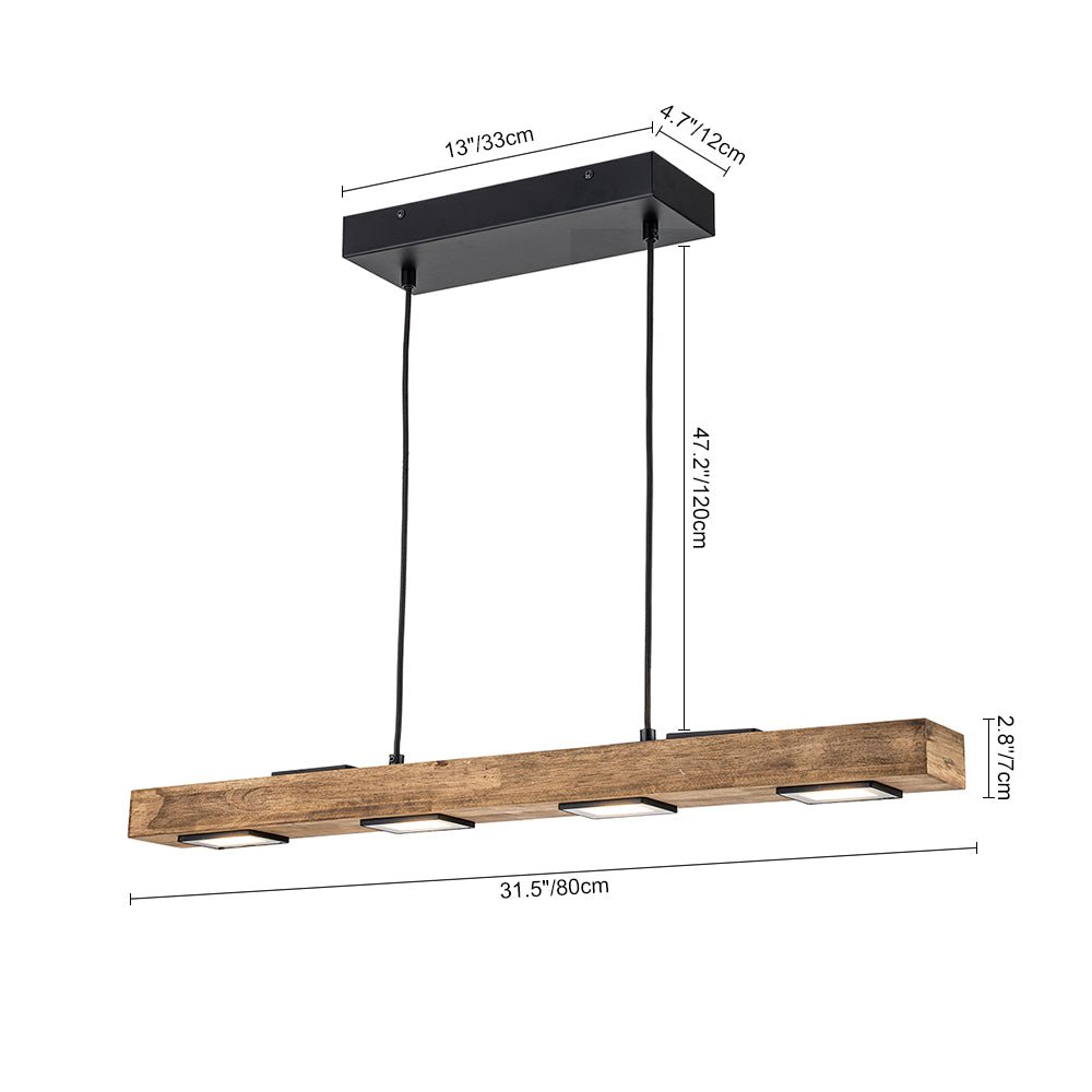 Aurina Rustic Linear Oak Wood Pendant Light - Lamp Copper