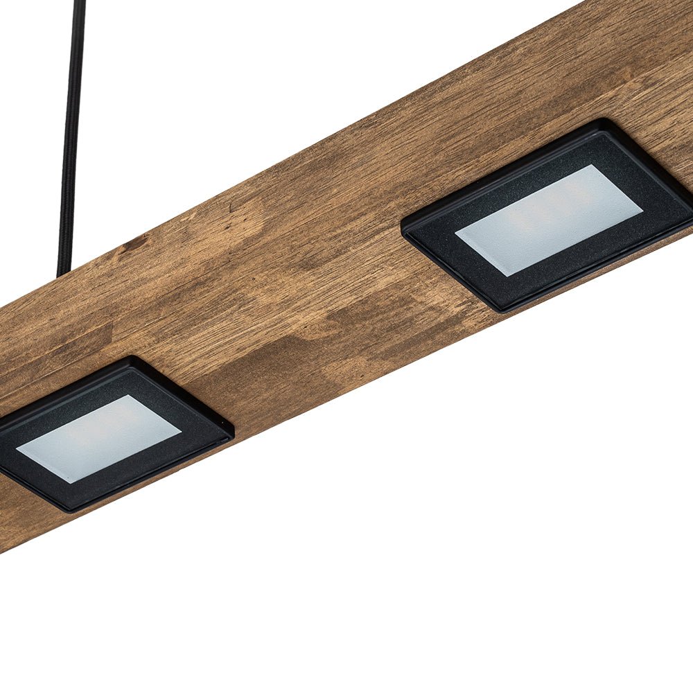 Aurina Rustic Linear Oak Wood Pendant Light - Lamp Copper