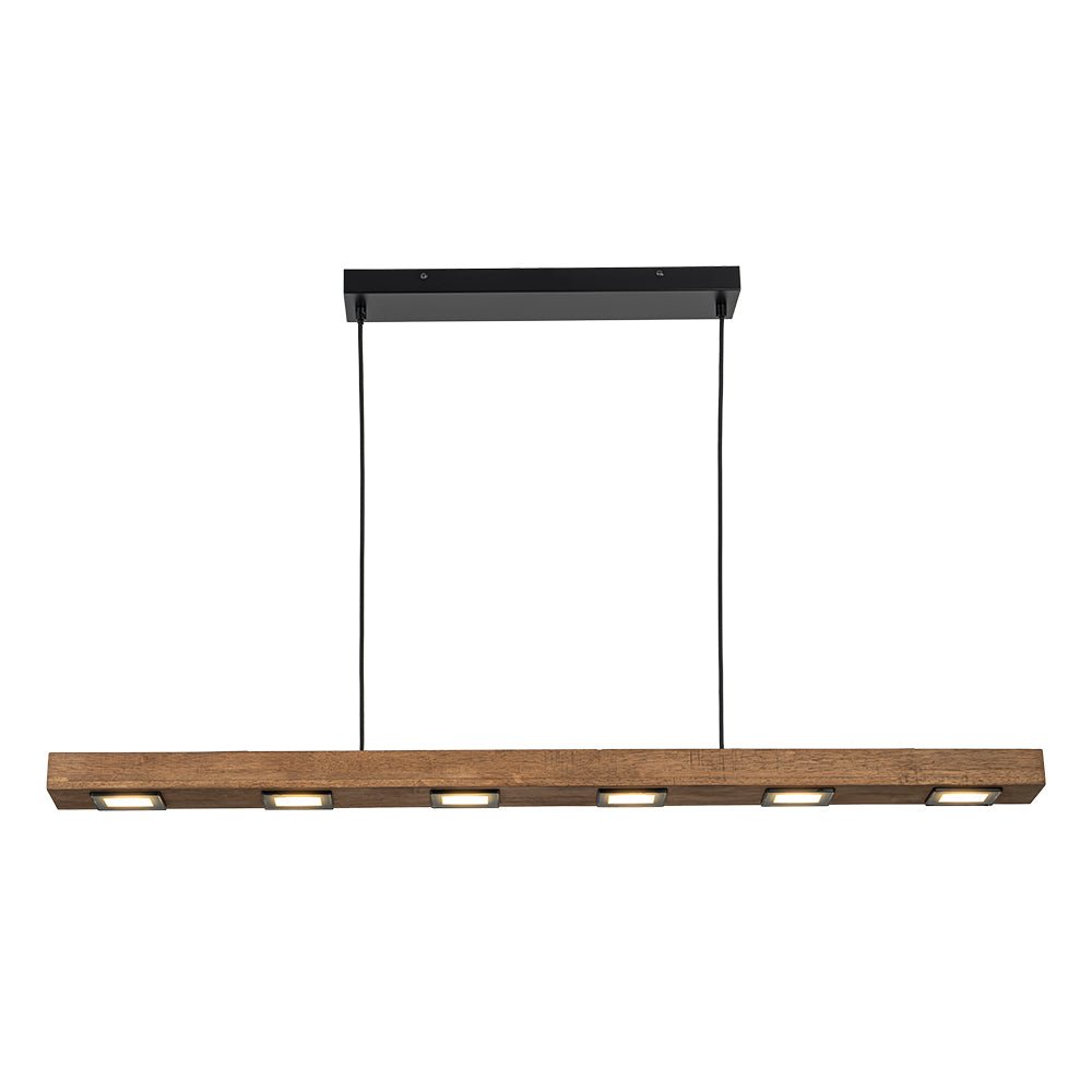 Aurina Rustic Linear Oak Wood Pendant Light - Lamp Copper