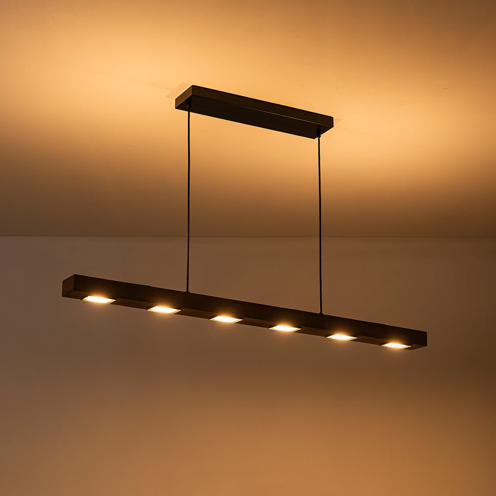 Aurina Rustic Linear Oak Wood Pendant Light - Lamp Copper