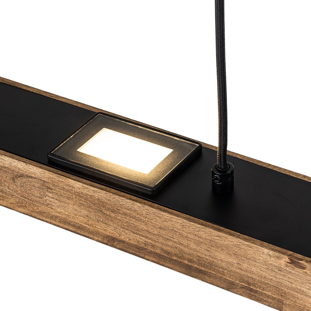 Aurina Rustic Linear Oak Wood Pendant Light - Lamp Copper
