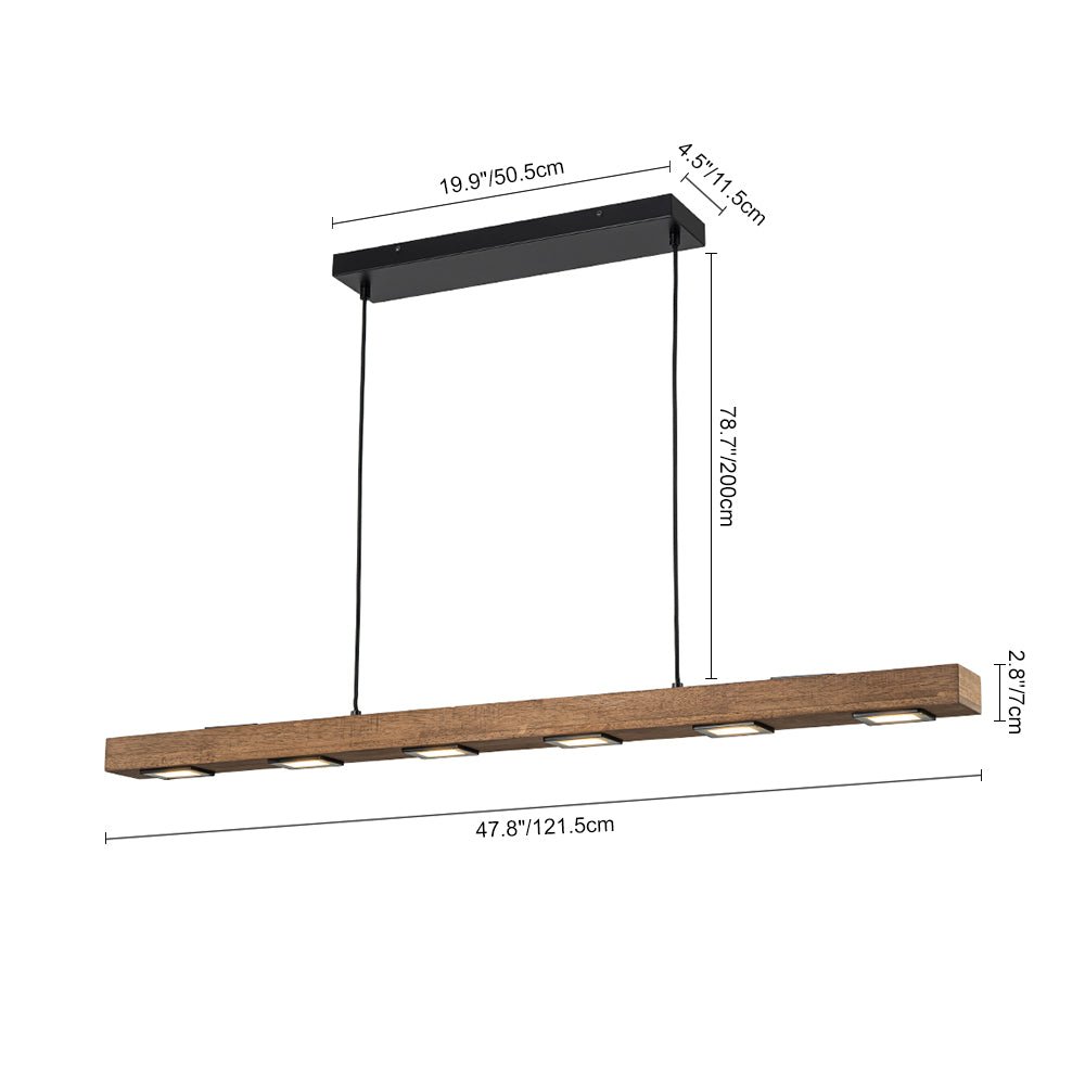 Aurina Rustic Linear Oak Wood Pendant Light - Lamp Copper
