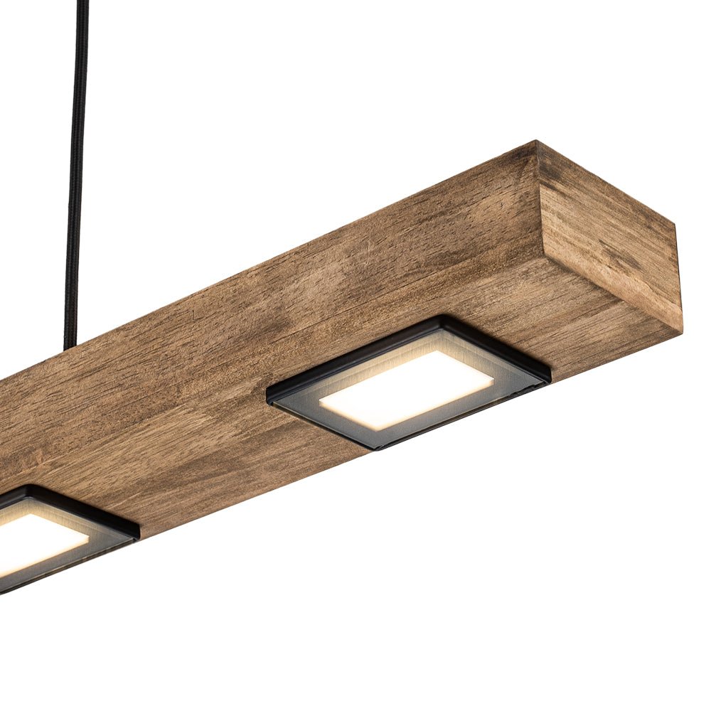 Aurina Rustic Linear Oak Wood Pendant Light - Lamp Copper