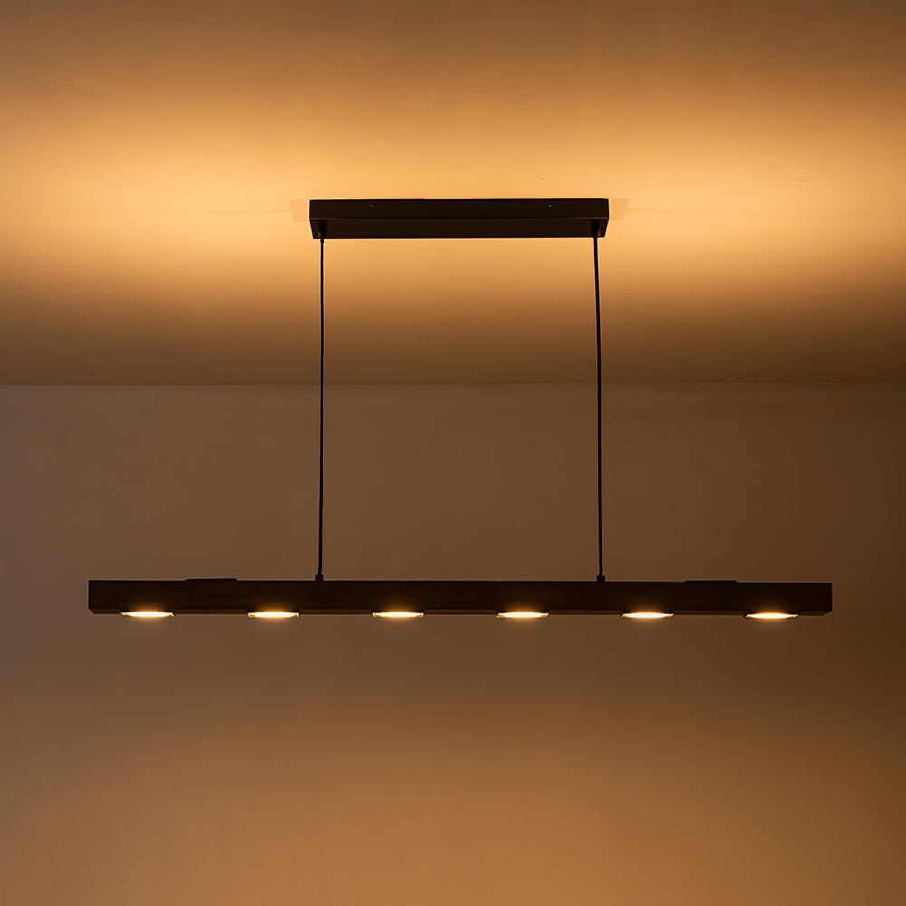 Aurina Rustic Linear Oak Wood Pendant Light - Lamp Copper