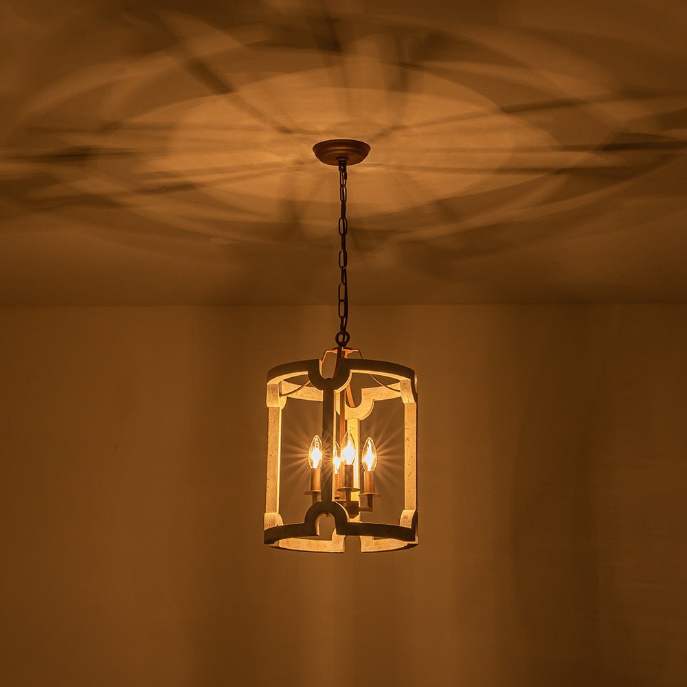 Noreli Farmhouse Wood Cylinder Pendant Light - Lamp Copper