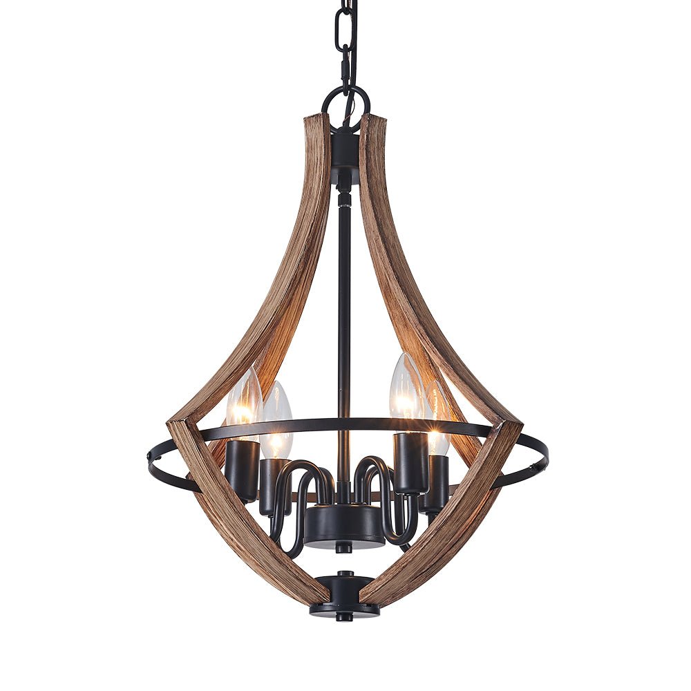 Ornulix Farmhouse Empire Wood Lantern Chandelier - Lamp Copper