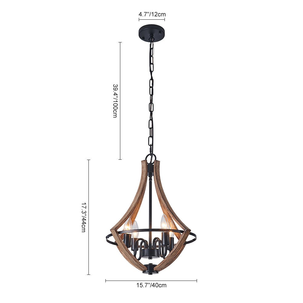 Ornulix Farmhouse Empire Wood Lantern Chandelier - Lamp Copper