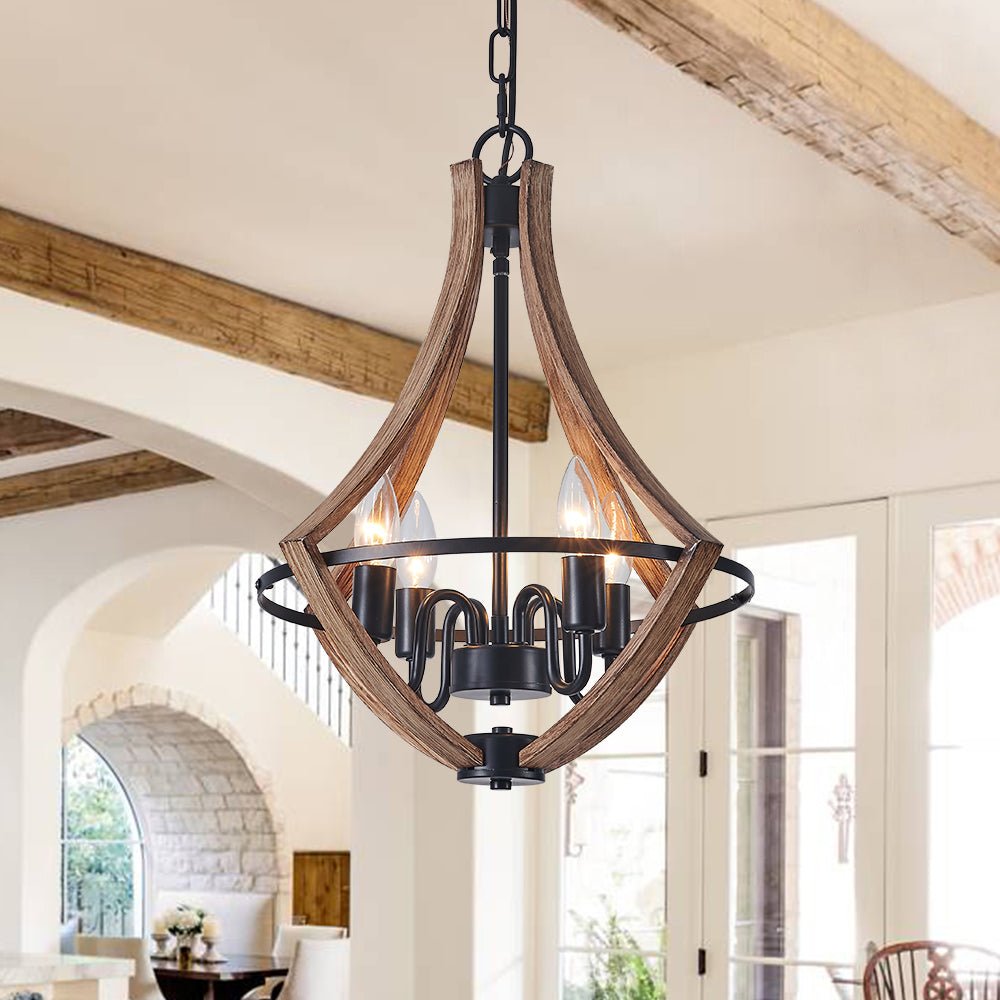 Ornulix Farmhouse Empire Wood Lantern Chandelier - Lamp Copper