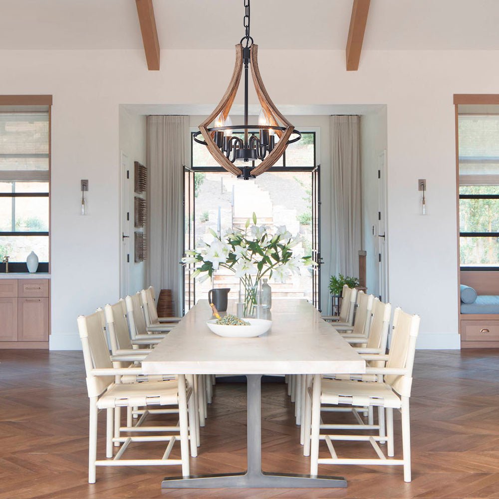 Ornulix Farmhouse Empire Wood Lantern Chandelier - Lamp Copper