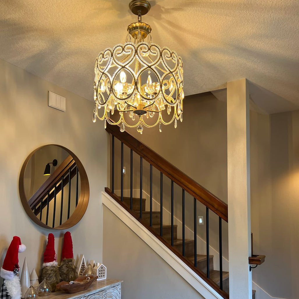 Cielo Antique Crystal Drum Chandelier - Lamp Copper
