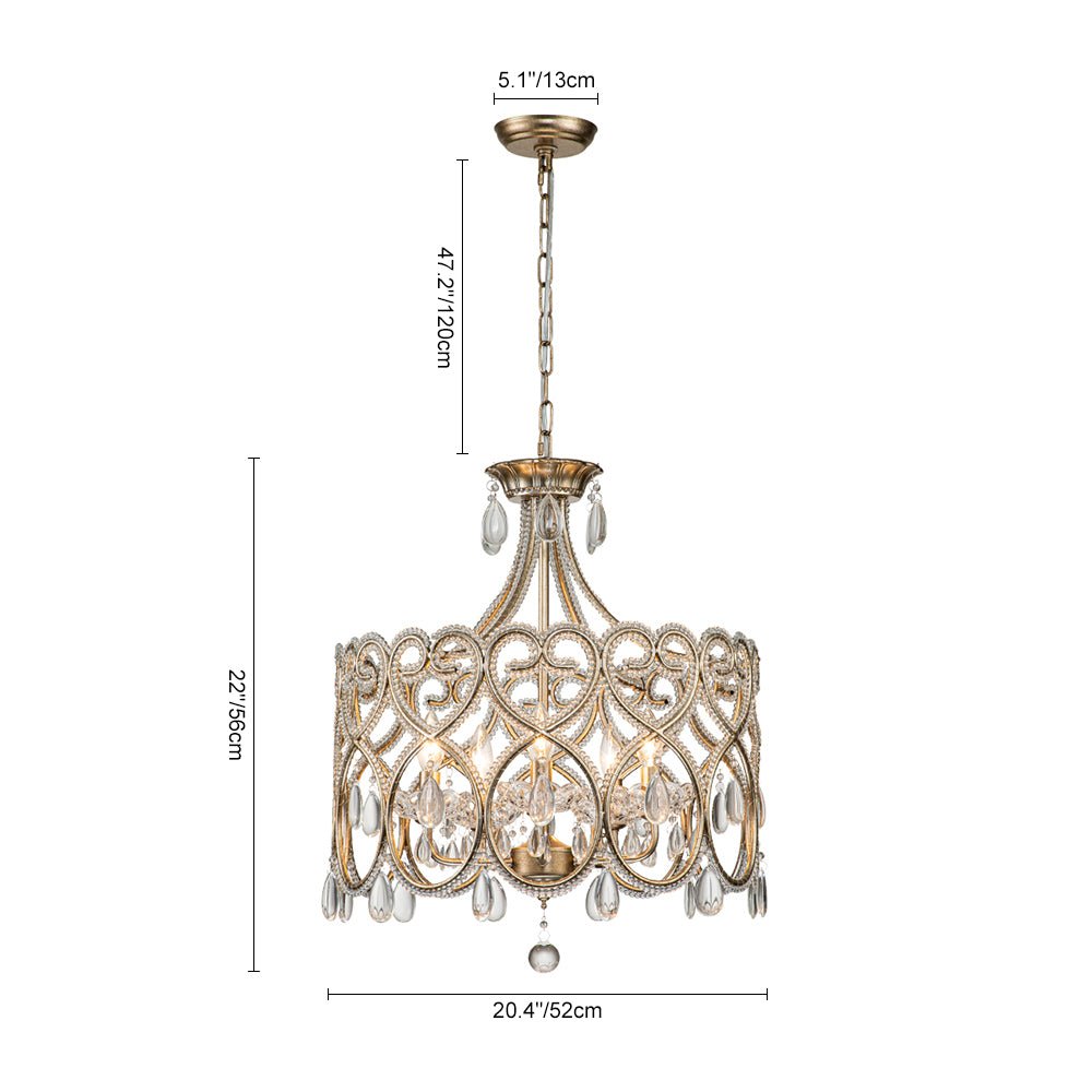 Cielo Antique Crystal Drum Chandelier - Lamp Copper