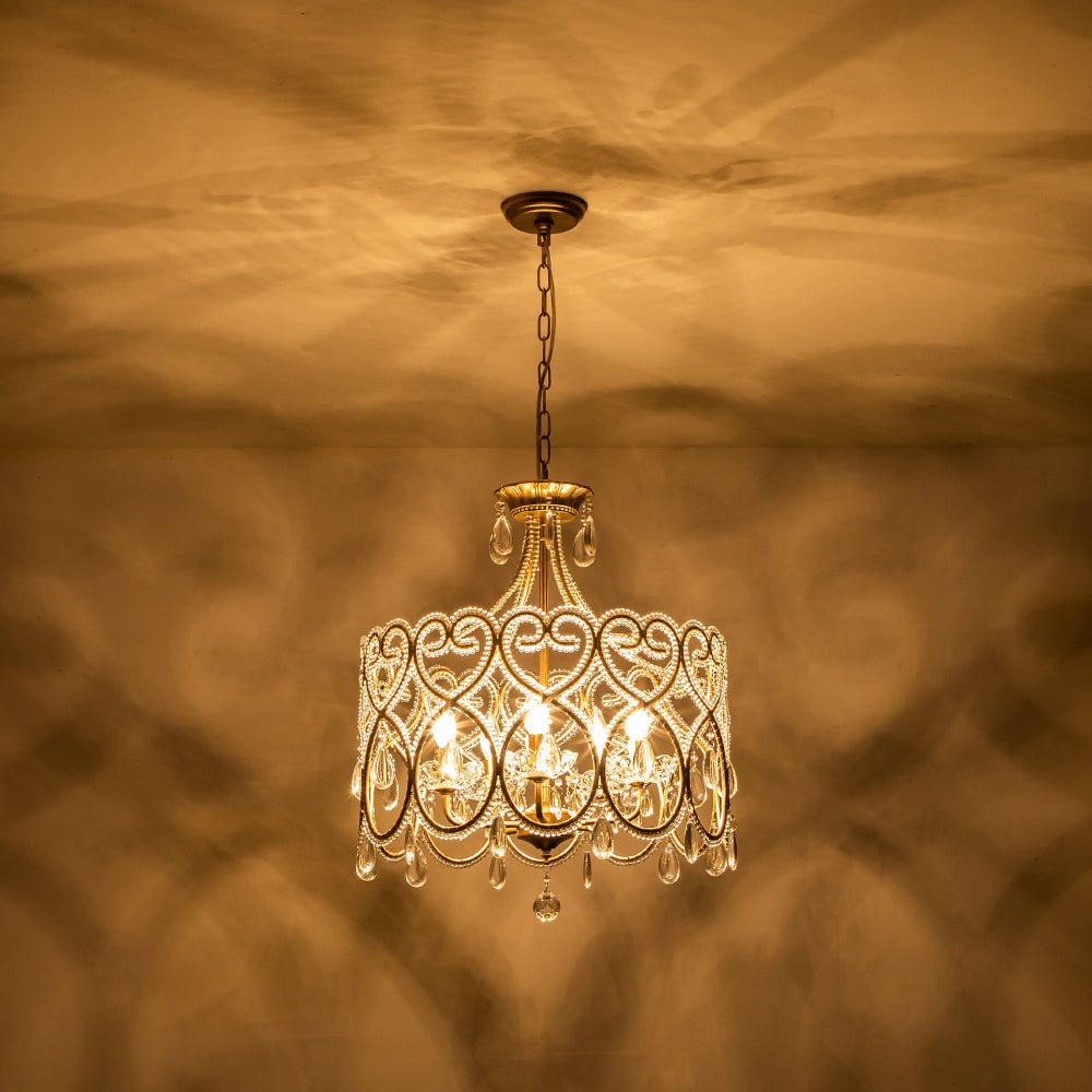 Cielo Antique Crystal Drum Chandelier - Lamp Copper