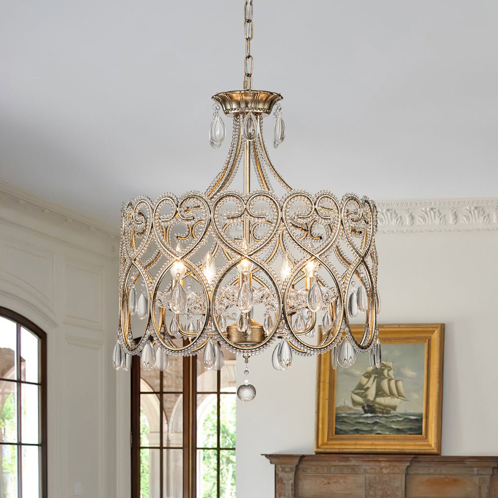 Cielo Antique Crystal Drum Chandelier - Lamp Copper