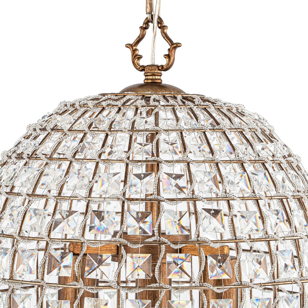 Elvora Antique Brass Crystal Chandelier - Lamp Copper