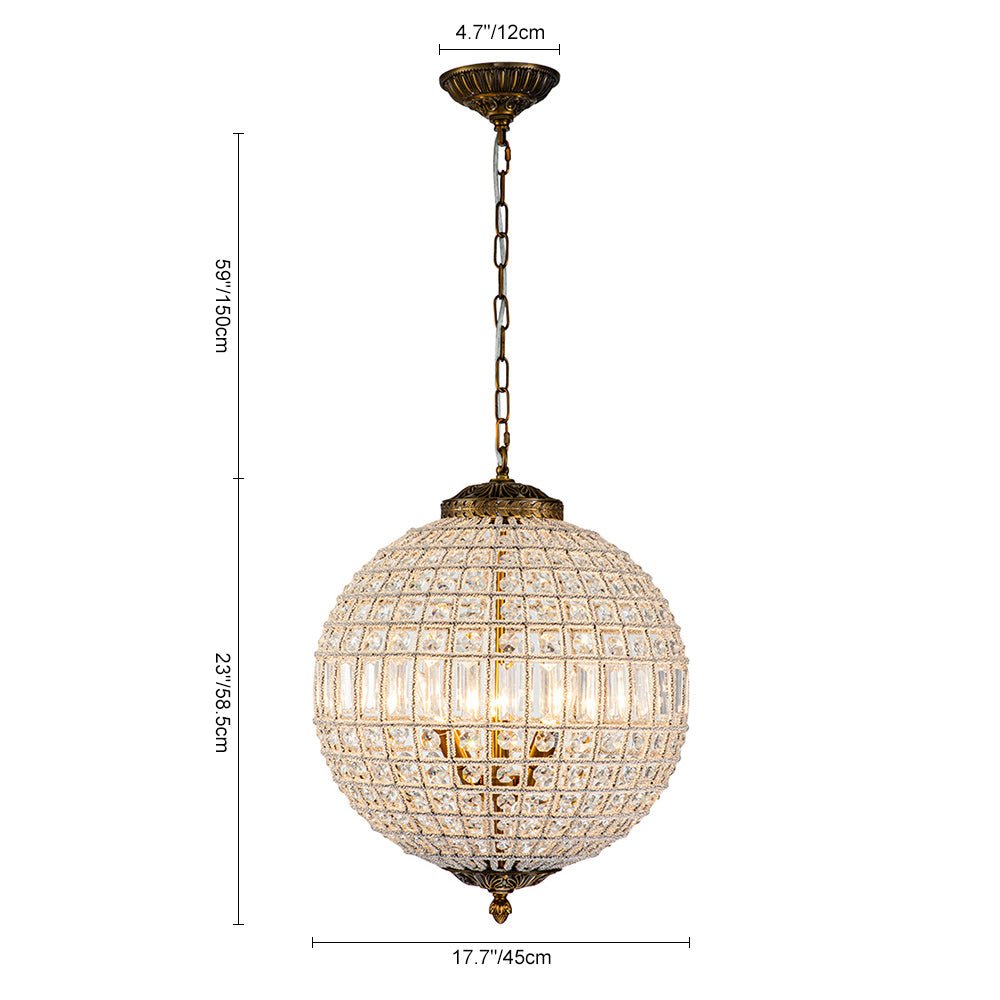 Roligt Vintage Globe Brass Crystal Chandelier - Lamp Copper