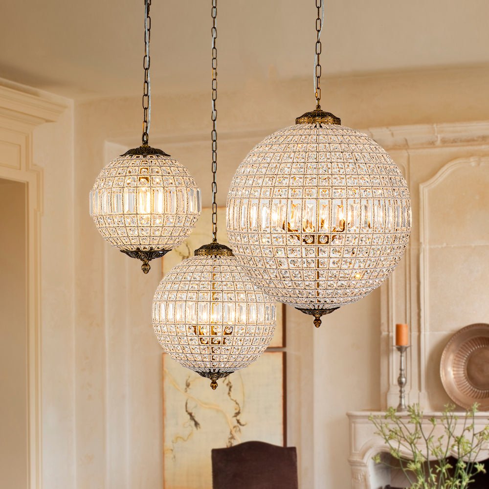 Roligt Vintage Globe Brass Crystal Chandelier - Lamp Copper