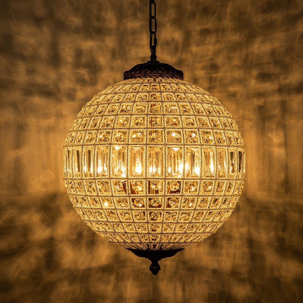 Roligt Vintage Globe Brass Crystal Chandelier - Lamp Copper