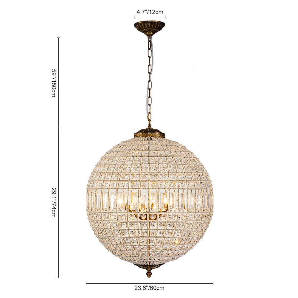 Roligt Vintage Globe Brass Crystal Chandelier - Lamp Copper