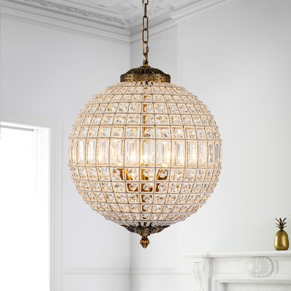Roligt Vintage Globe Brass Crystal Chandelier - Lamp Copper