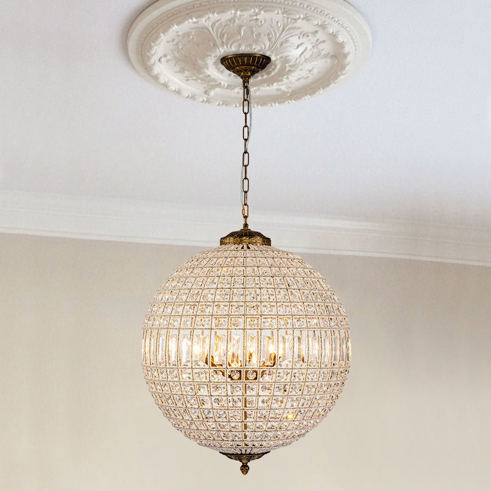 Roligt Vintage Globe Brass Crystal Chandelier - Lamp Copper