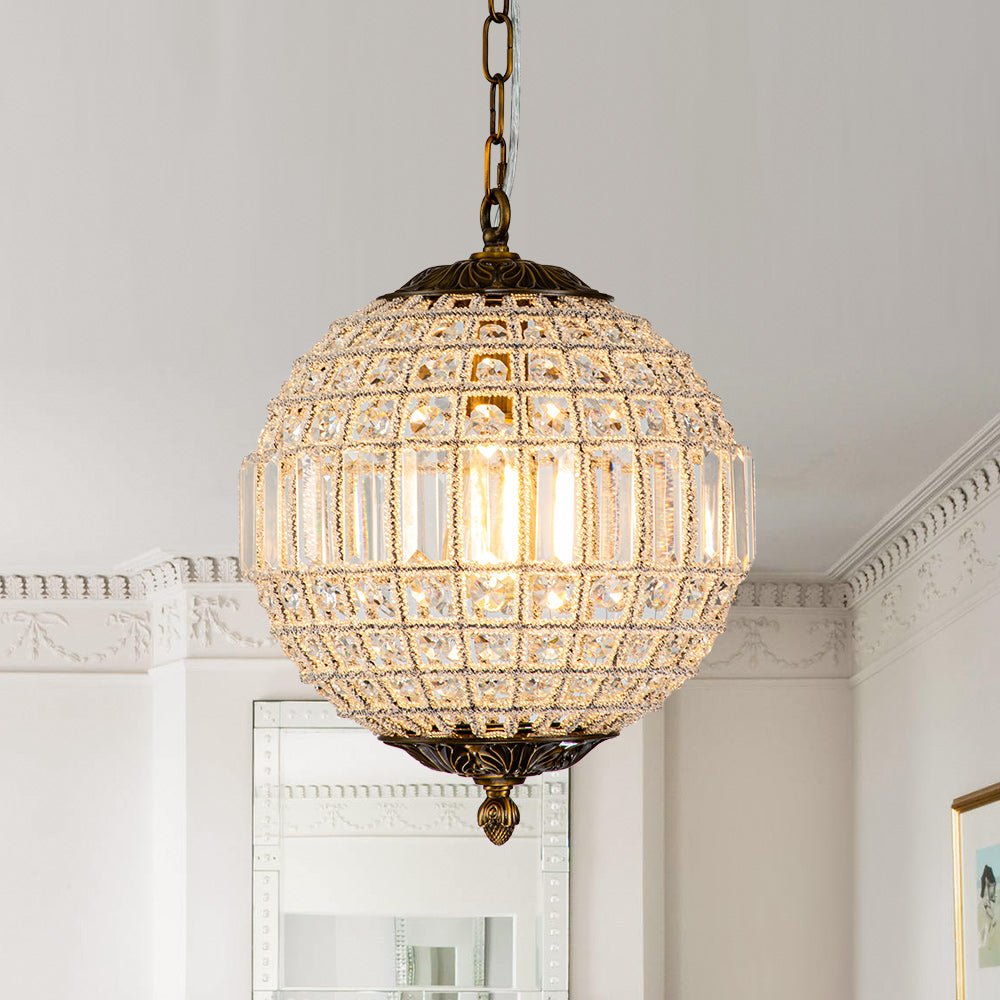Roligt Vintage Globe Brass Crystal Chandelier - Lamp Copper