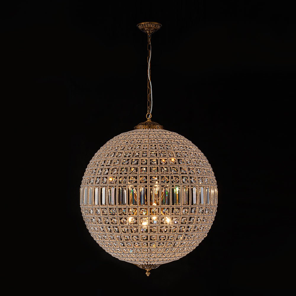 Roligt Vintage Globe Brass Crystal Chandelier - Lamp Copper