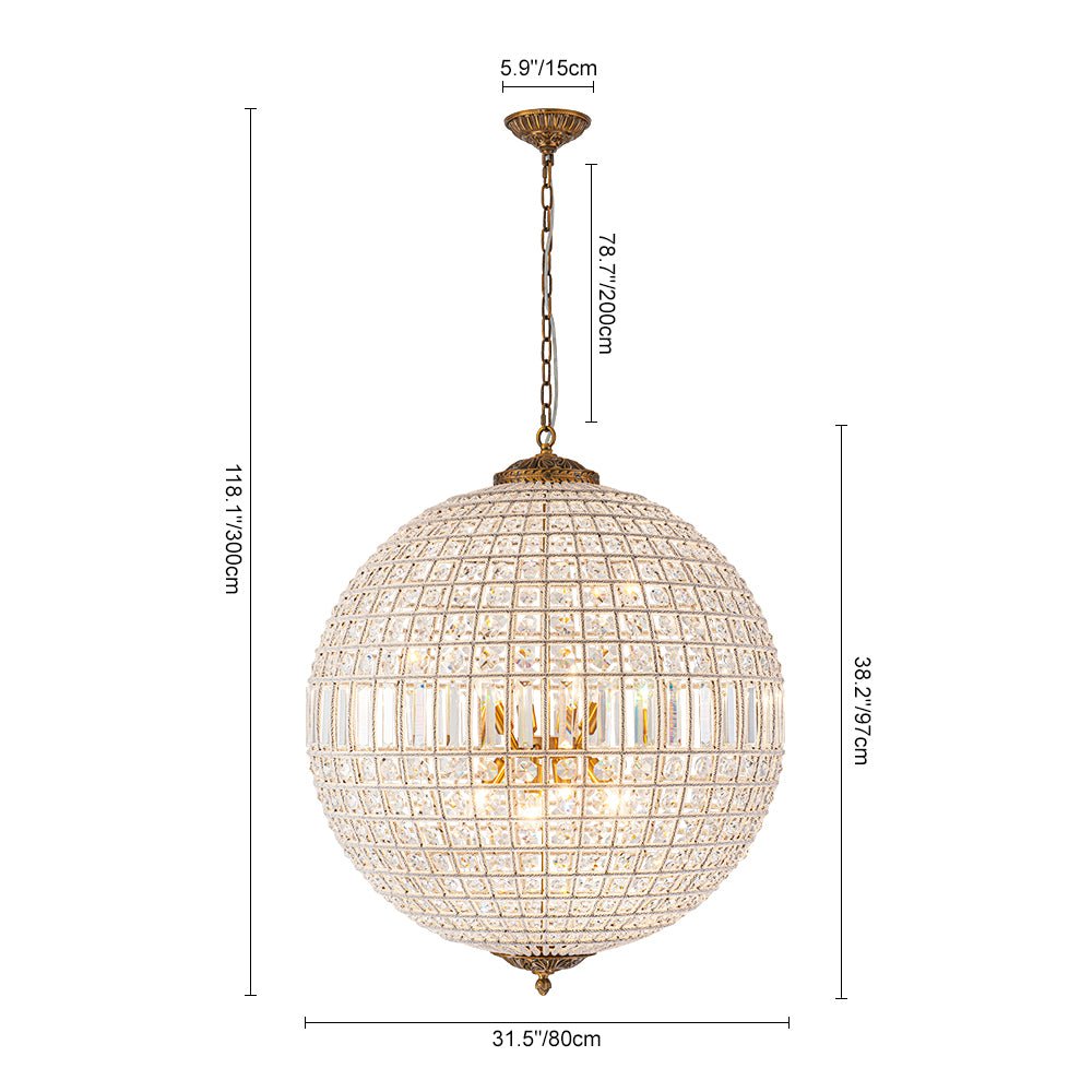Roligt Vintage Globe Brass Crystal Chandelier - Lamp Copper