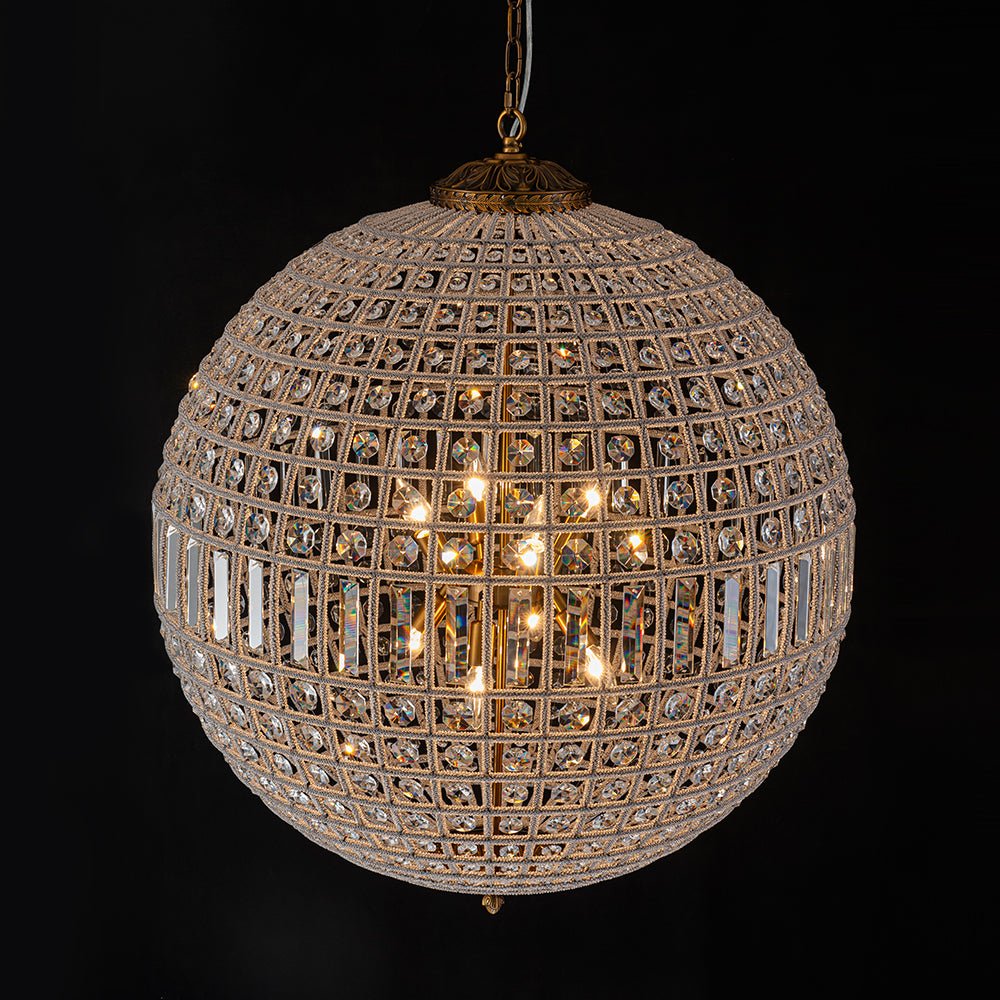 Roligt Vintage Globe Brass Crystal Chandelier - Lamp Copper