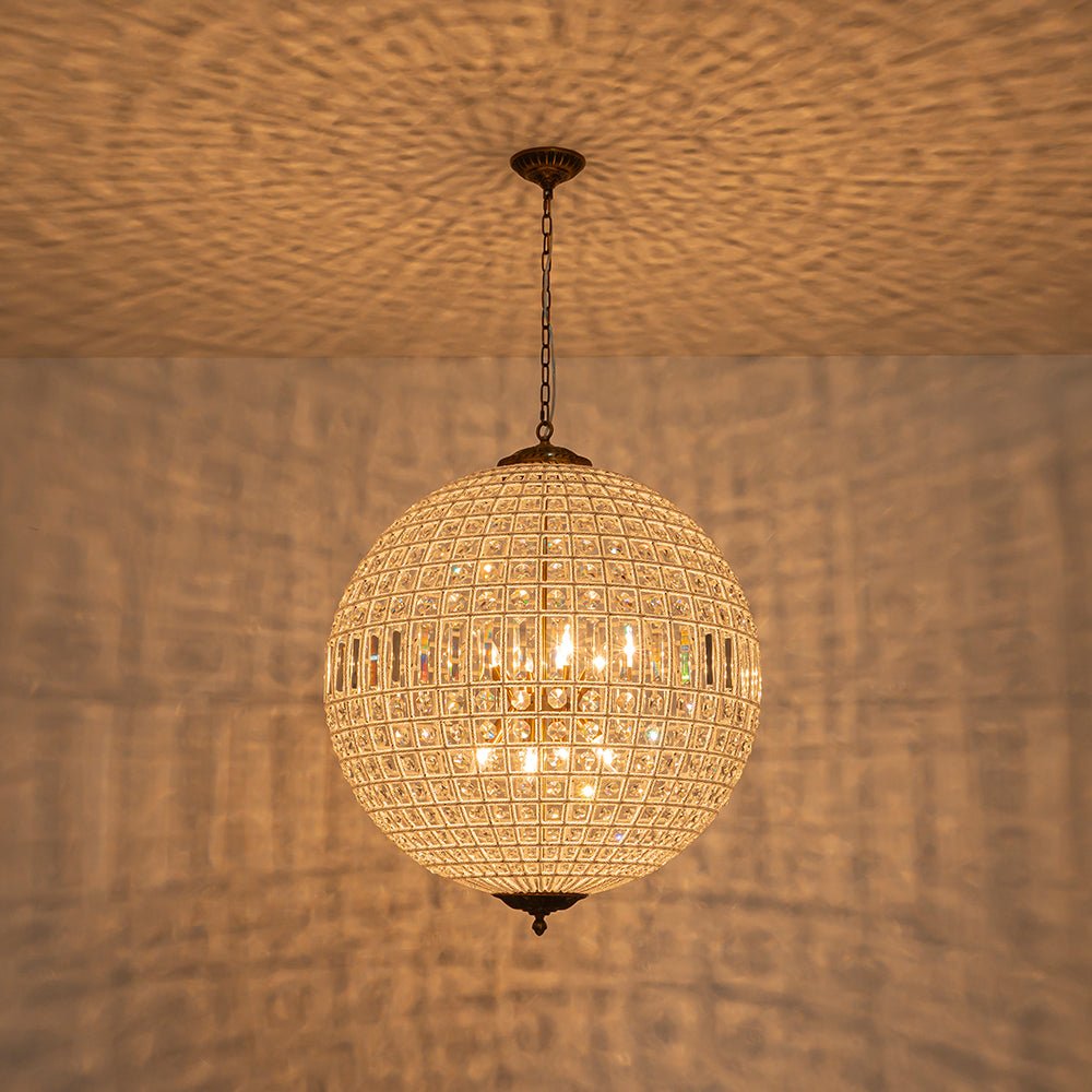 Roligt Vintage Globe Brass Crystal Chandelier - Lamp Copper