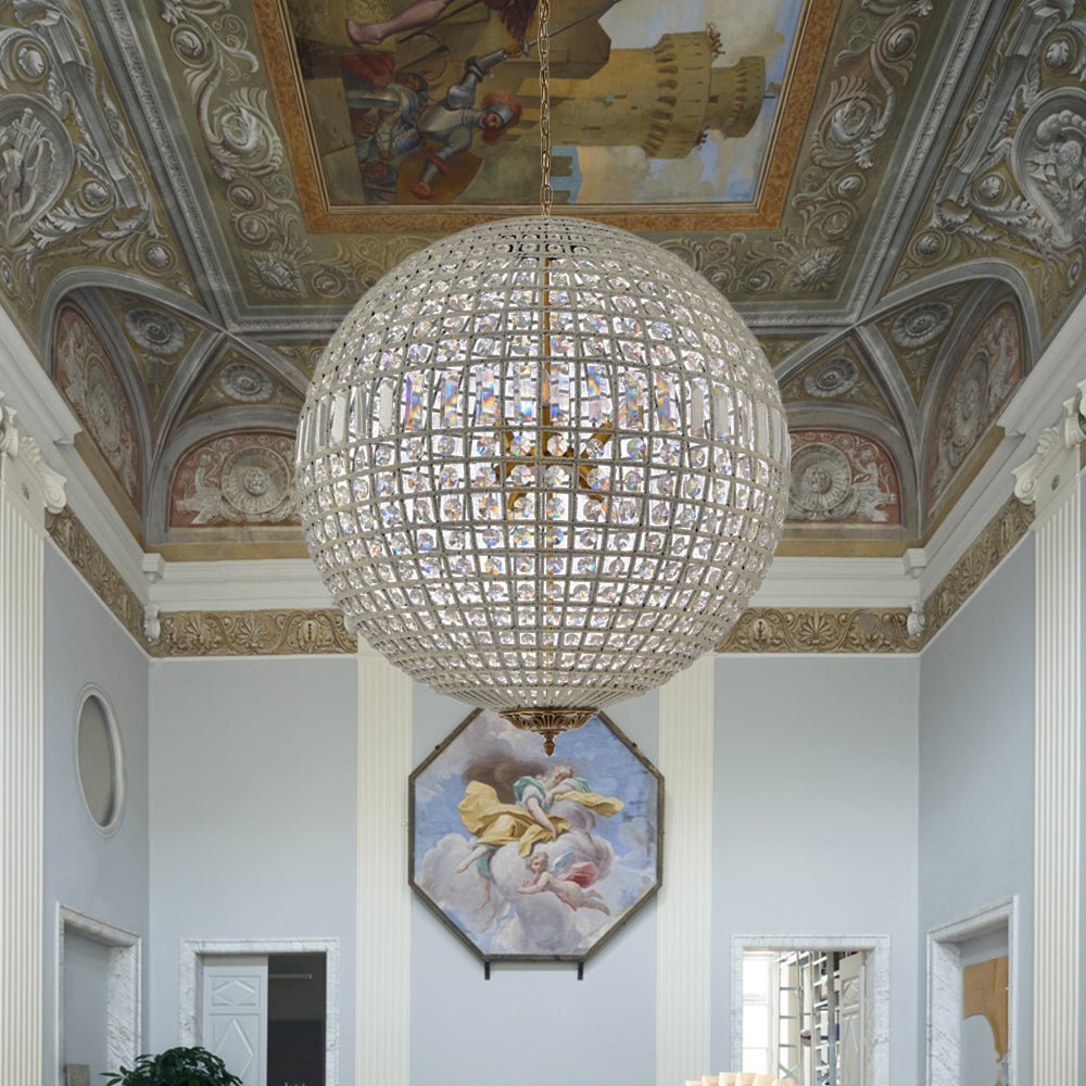 Roligt Vintage Globe Brass Crystal Chandelier - Lamp Copper