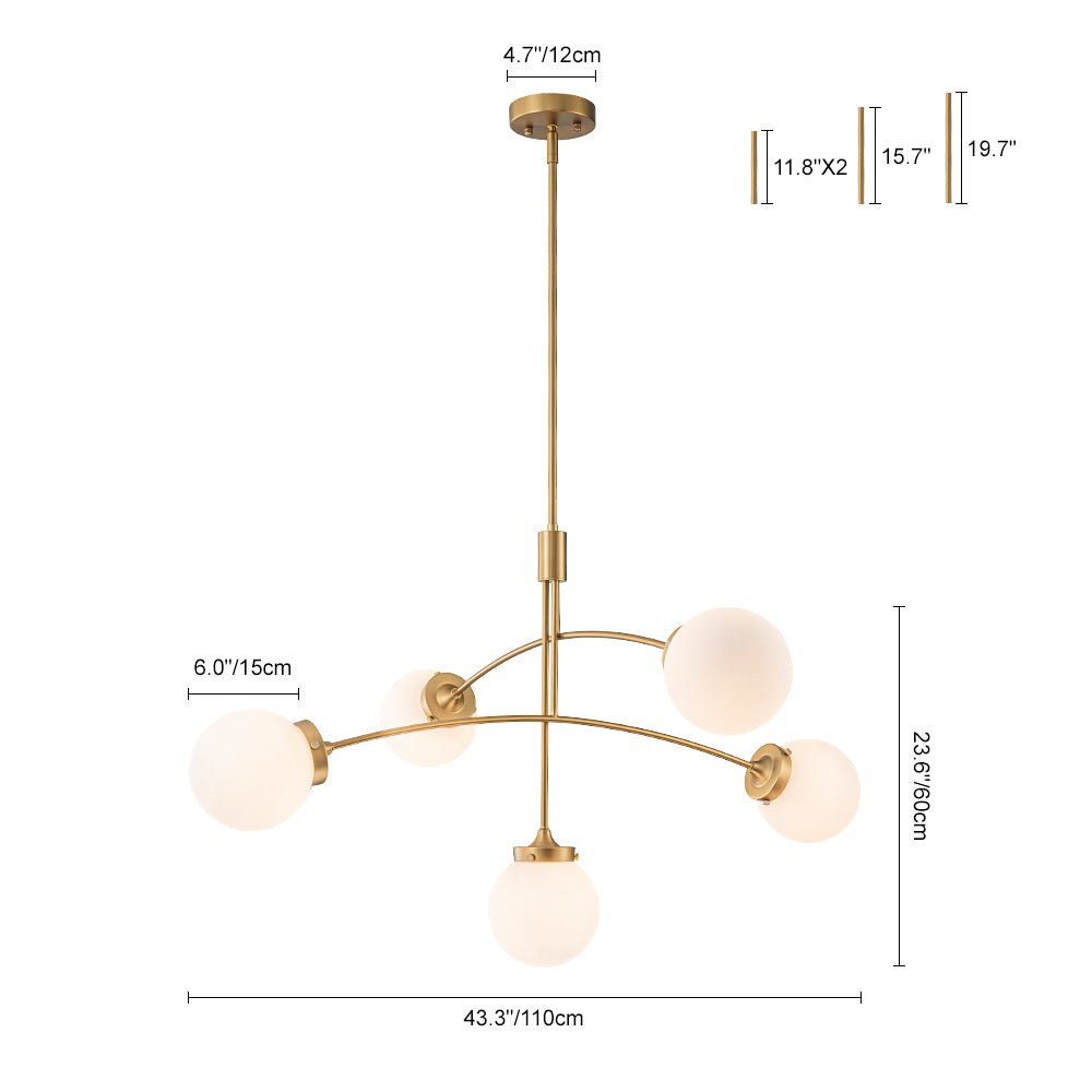 Blikuvum Funky Seesaw Arched Arm Globe Glass Semi Flush Chandelier - Lamp Copper