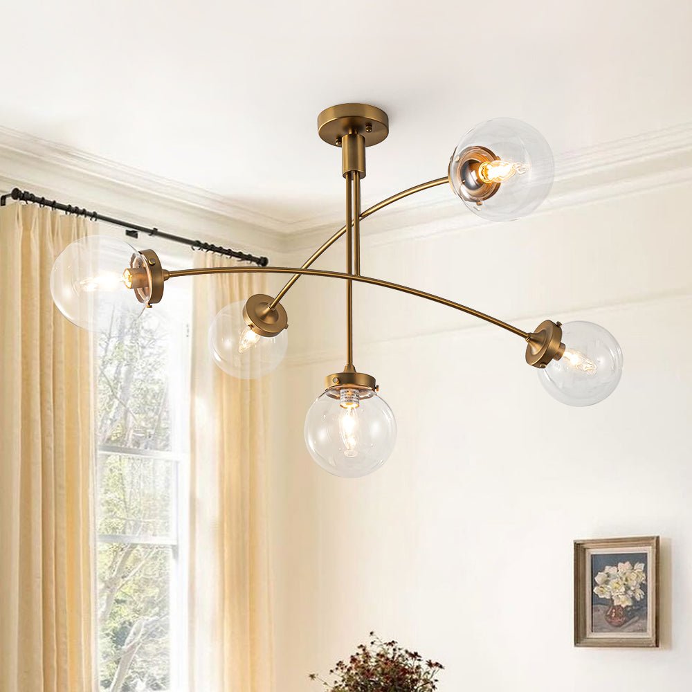 Blikuvum Funky Seesaw Arched Arm Globe Glass Semi Flush Chandelier - Lamp Copper