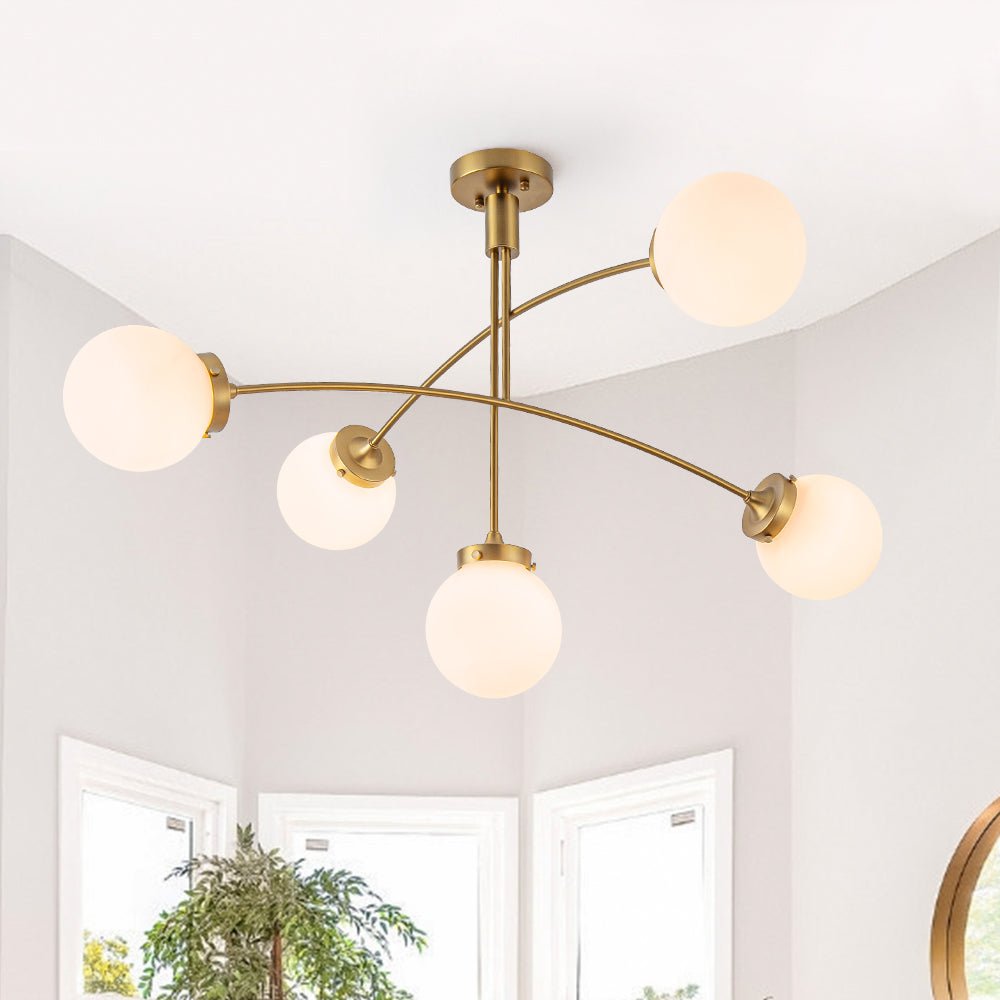Blikuvum Funky Seesaw Arched Arm Globe Glass Semi Flush Chandelier - Lamp Copper