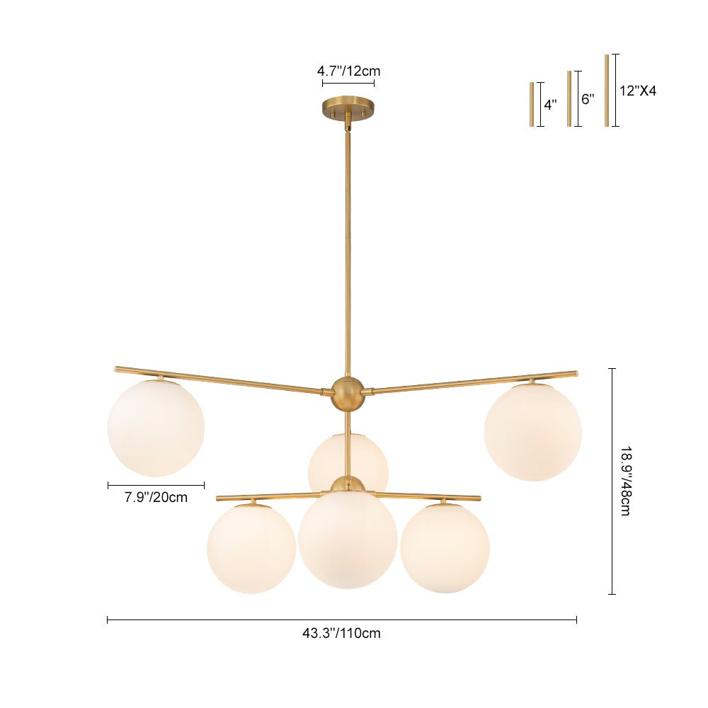 Ildvuva Funky Linear Sputnik Globe Tier Bubble Opal Glass Chandelier - Lamp Copper