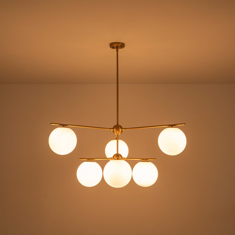 Ildvuva Funky Linear Sputnik Globe Tier Bubble Opal Glass Chandelier - Lamp Copper