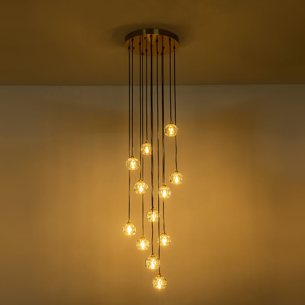 Zoruvyx Glam Cluster Cutting Crystal Pendant Chandelier - Lamp Copper