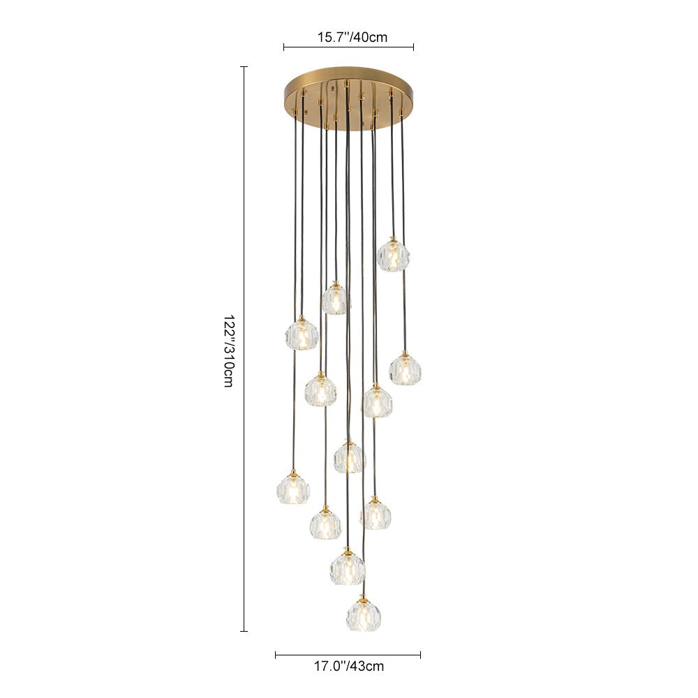 Zoruvyx Glam Cluster Cutting Crystal Pendant Chandelier - Lamp Copper