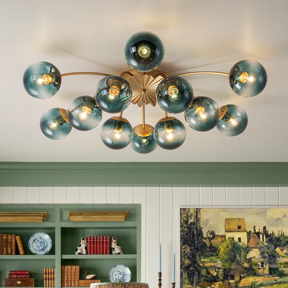 Astria Modern Glass Semi Flush Chandelier - Lamp Copper
