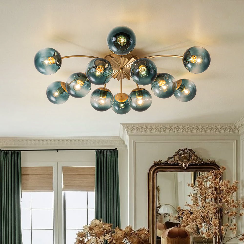 Astria Modern Glass Semi Flush Chandelier - Lamp Copper