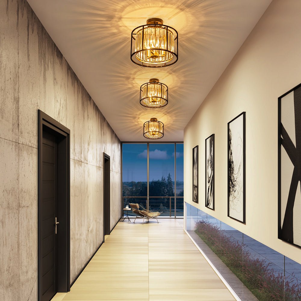 Qvistari Minimalist Crystal Semi Flush Ceiling Light - Lamp Copper