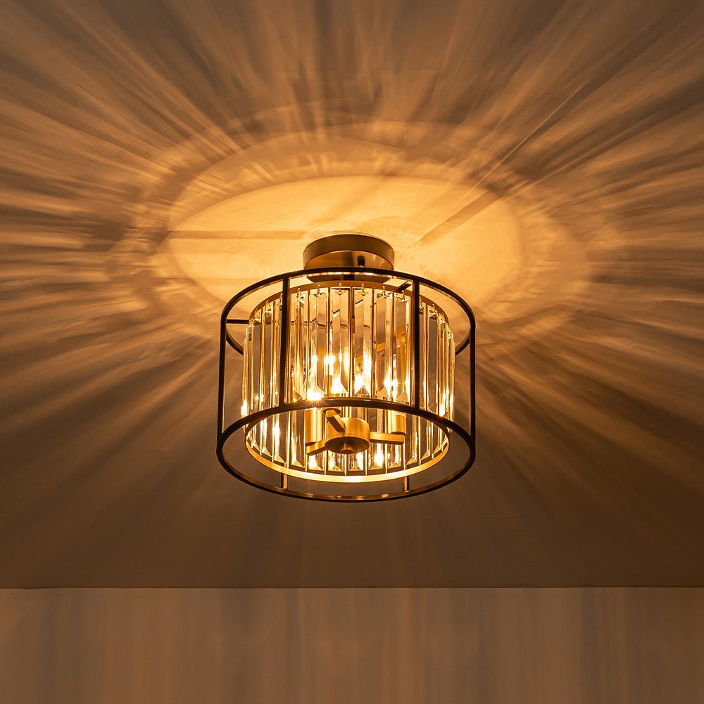 Qvistari Minimalist Crystal Semi Flush Ceiling Light - Lamp Copper