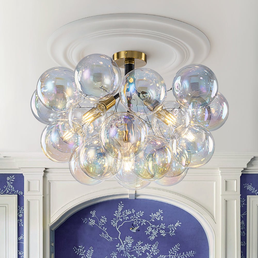 Tindulix Iridescent Glass Semi Flush Chandelier - Lamp Copper