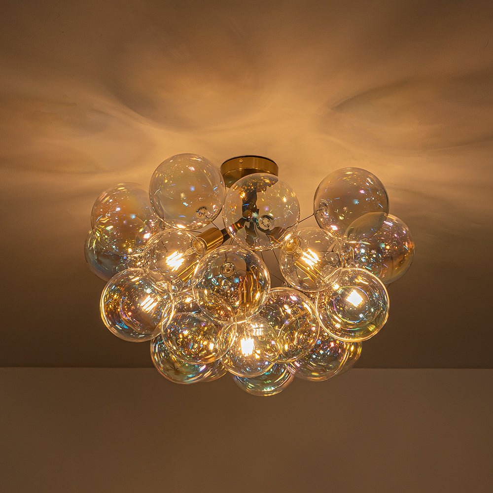 Tindulix Iridescent Glass Semi Flush Chandelier - Lamp Copper