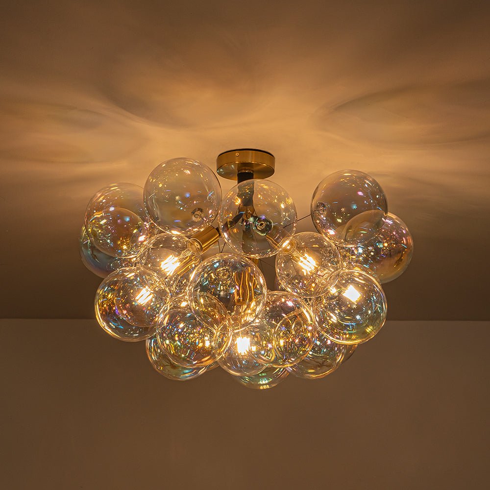 Tindulix Iridescent Glass Semi Flush Chandelier - Lamp Copper