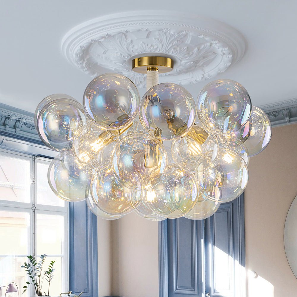 Tindulix Iridescent Glass Semi Flush Chandelier - Lamp Copper