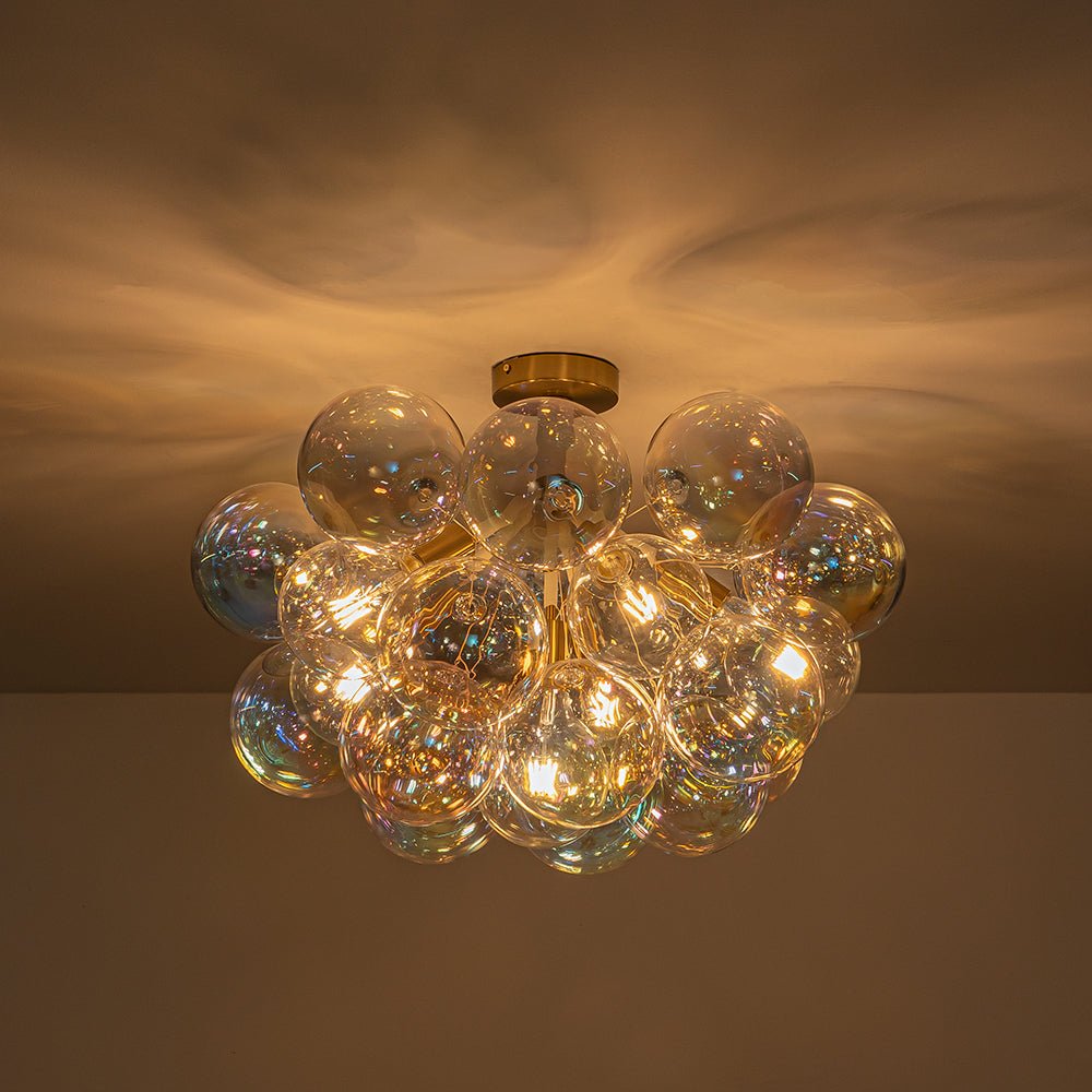 Tindulix Iridescent Glass Semi Flush Chandelier - Lamp Copper
