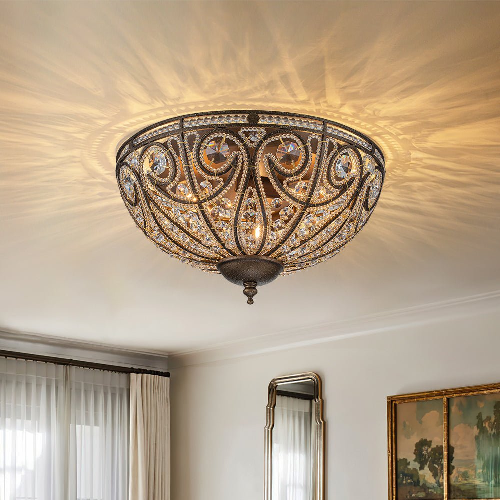 Luxe Moroccan Traditional Bronze Crystal Ceiling Light - Lamp Copper