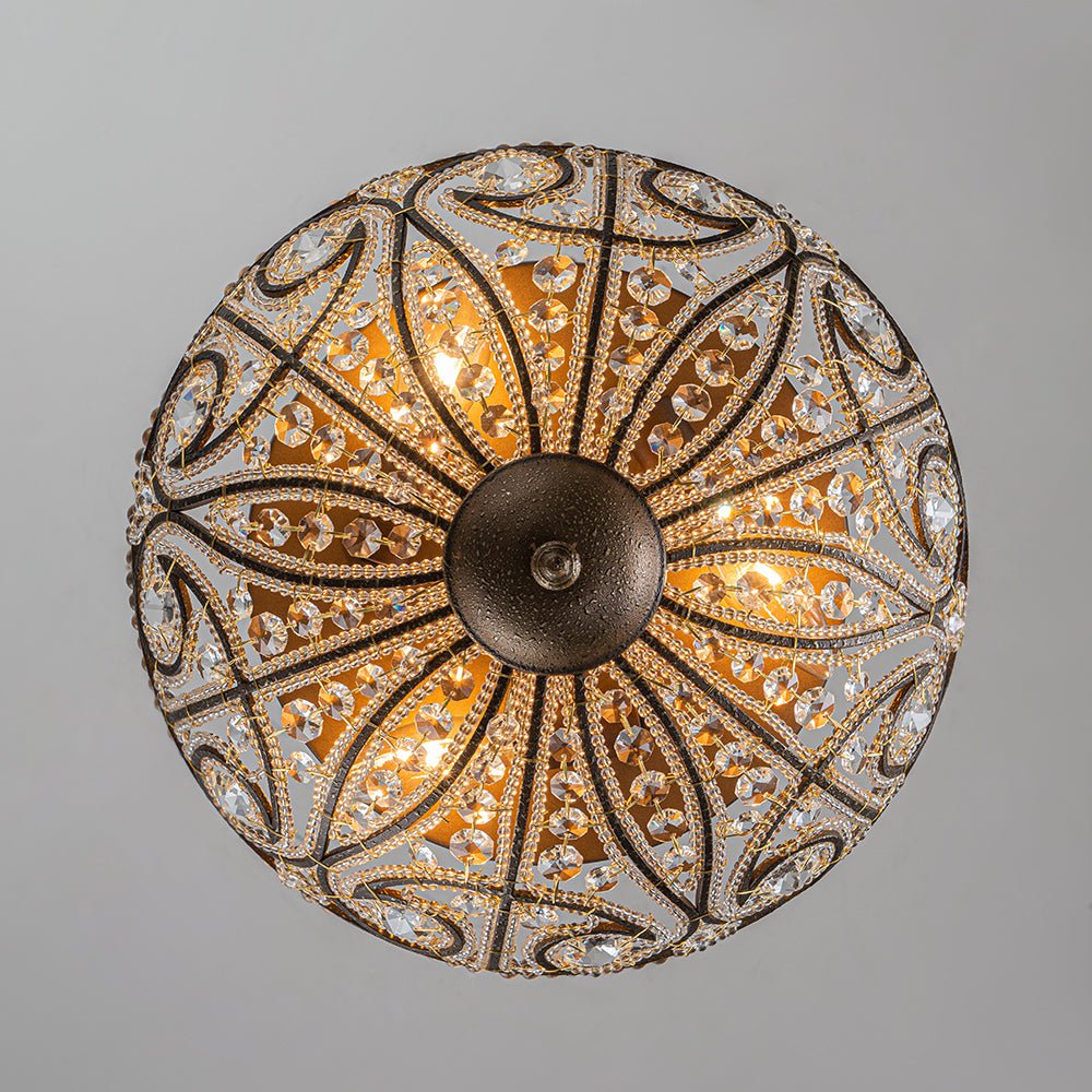 Luxe Moroccan Traditional Bronze Crystal Ceiling Light - Lamp Copper