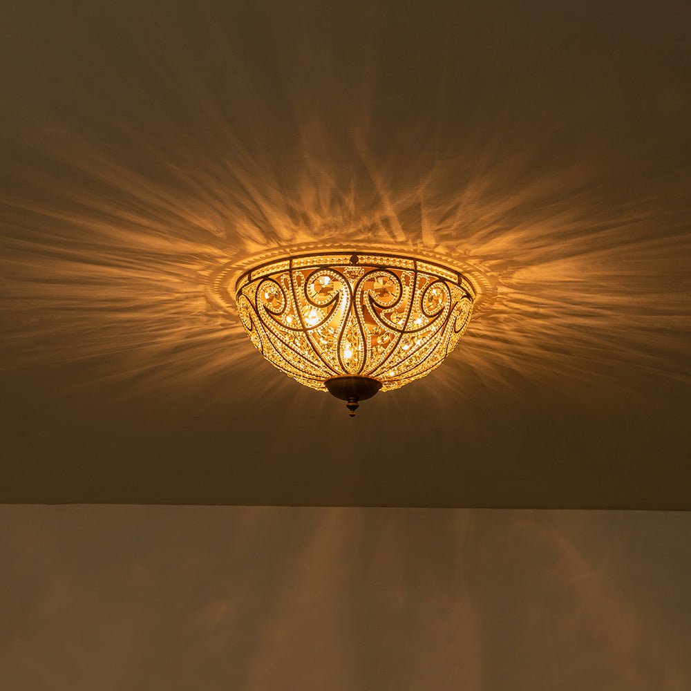 Luxe Moroccan Traditional Bronze Crystal Ceiling Light - Lamp Copper