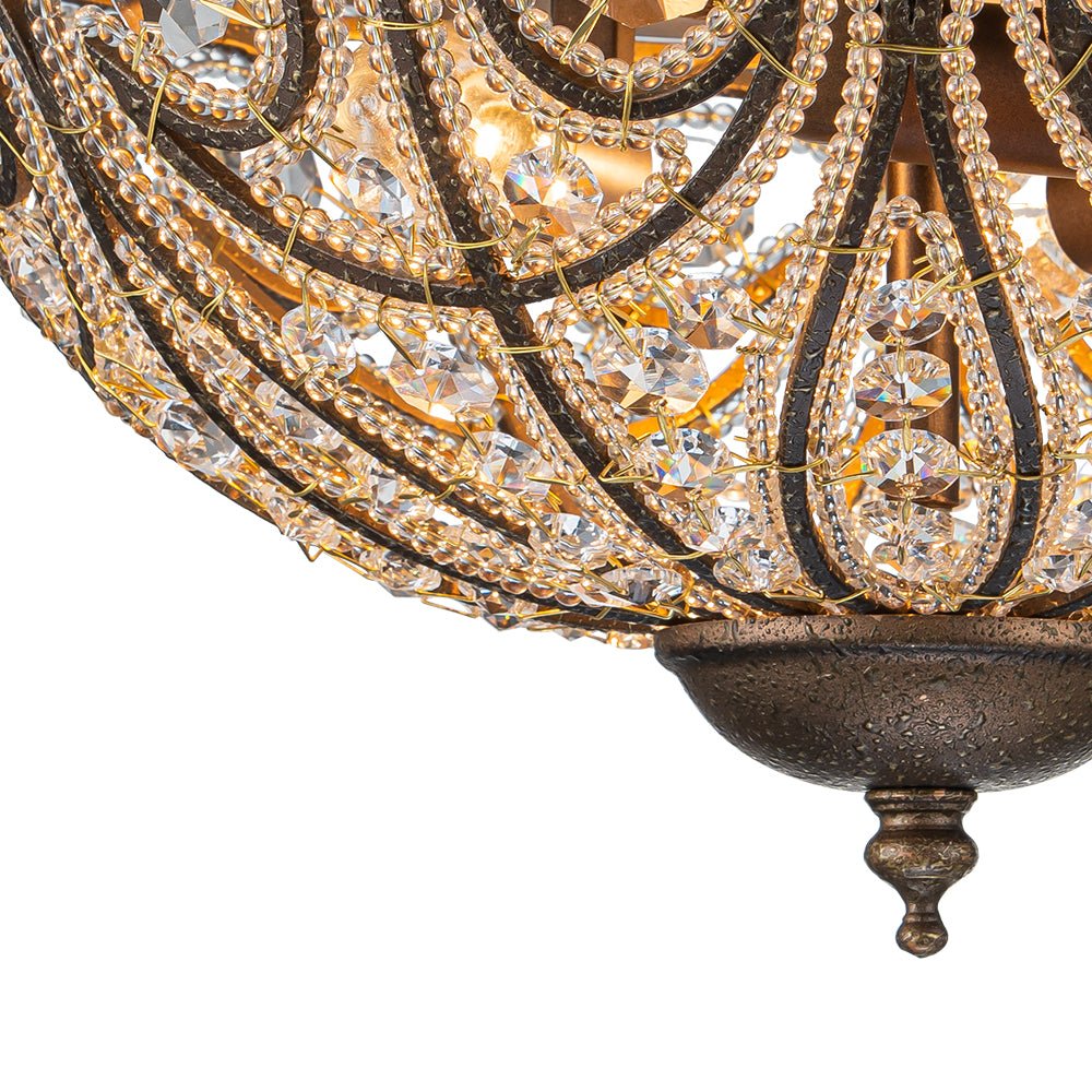 Luxe Moroccan Traditional Bronze Crystal Ceiling Light - Lamp Copper